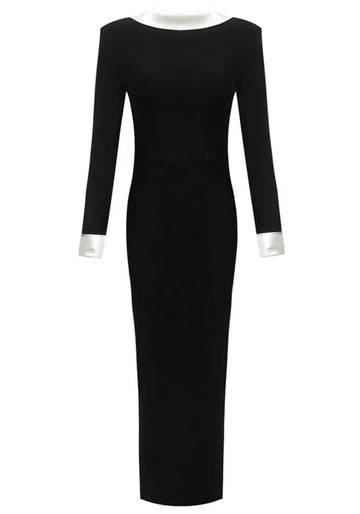 Long Sleeve Backless Maxi Dress Black White