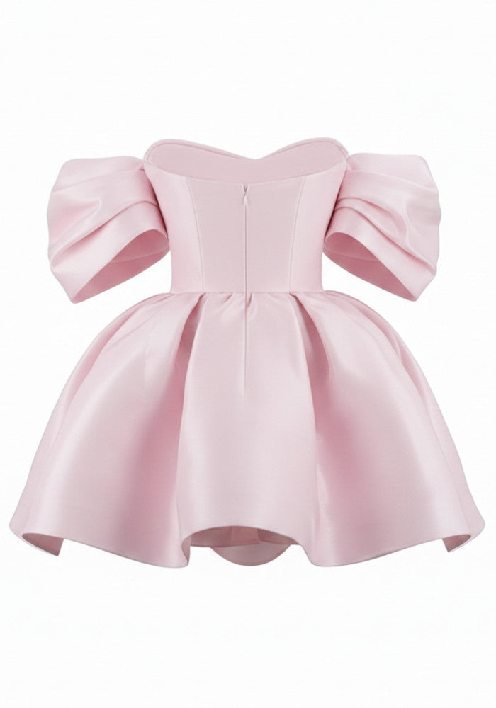 Draped Bardot Skater Dress Pink