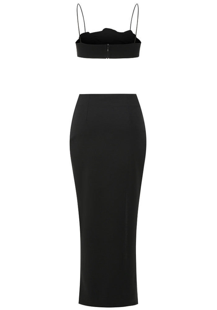 Crystal Floral Two Piece Maxi Dress Black