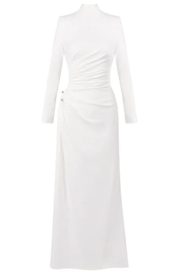 Long Sleeves Draped Detail Maxi Dress White