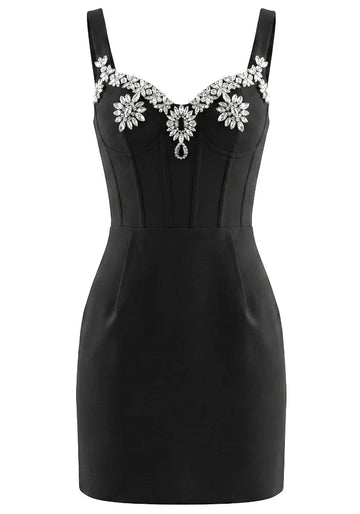 Crystal Neckline Dress Black