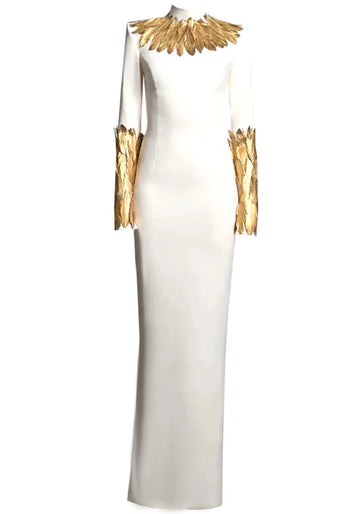 Long Sleeve Leaf Detail Maxi Dress White