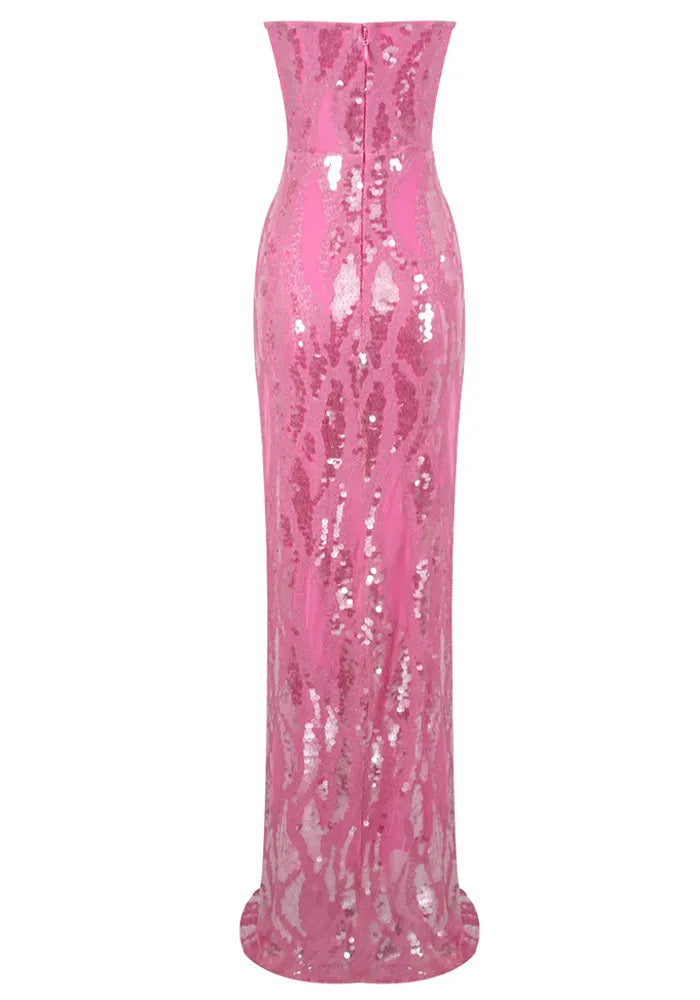 Strapless Sequin Maxi Dress Pink