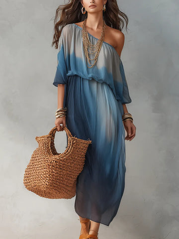Refined Ombre One-Shoulder Midi Dress