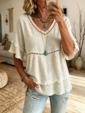 Women's Casual V-Neck Cutout Top