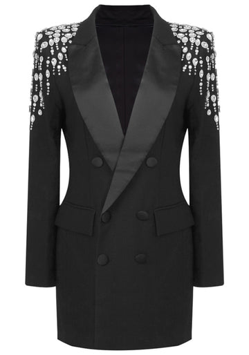 Embellished Shoulder Blazer Dress Black