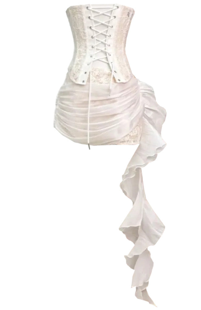 Strapless Lace Corset Two Piece Dress White