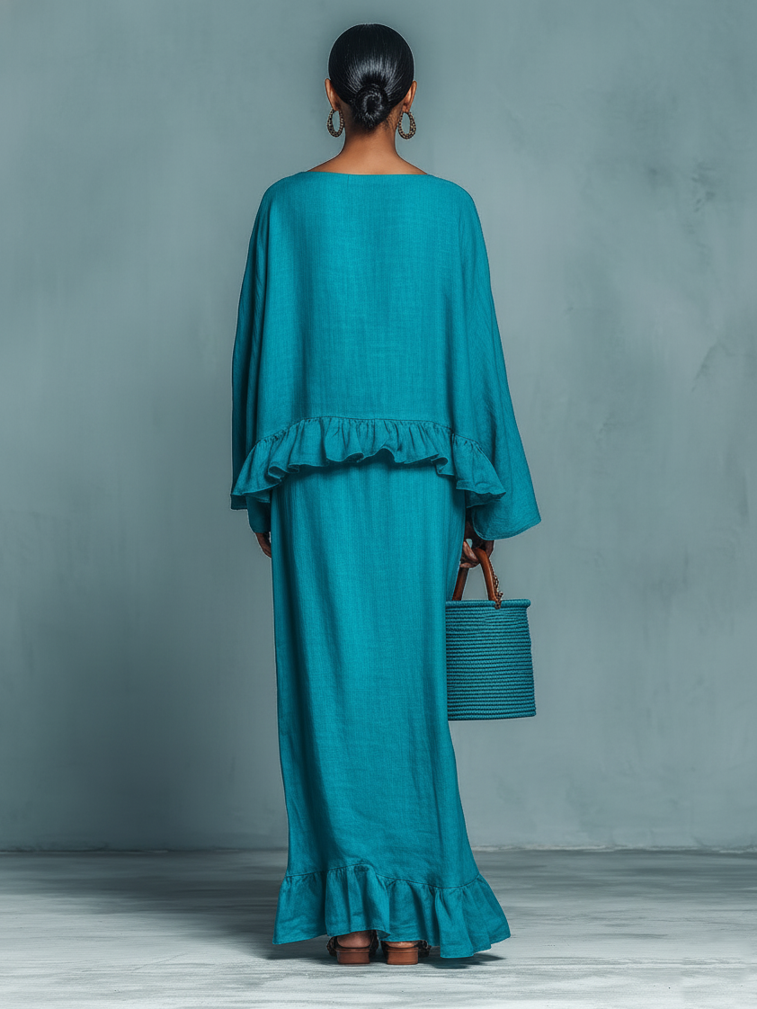 Women's Minimalist Linen Blend Blouse And Straight Skirt Set MDA1655L9Y