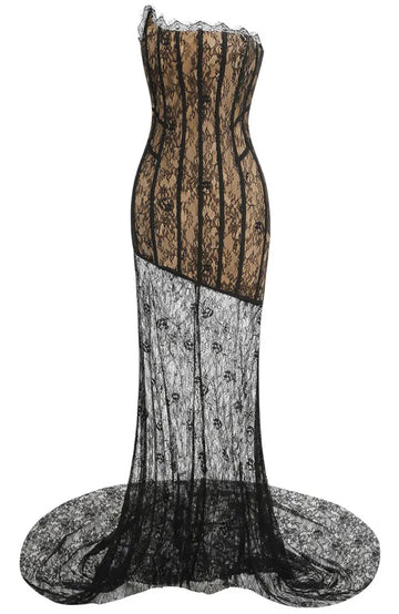 Strapless Lace Insert Maxi Dress Black