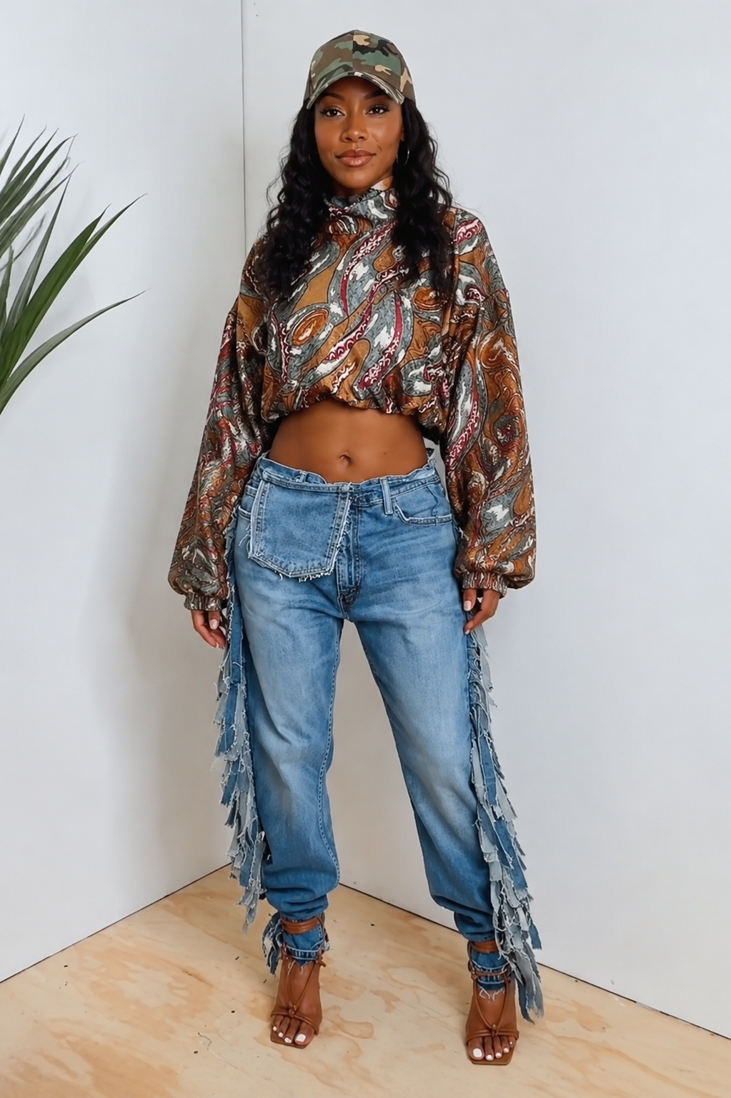 Distressed Fringe Jogger Denim Pants