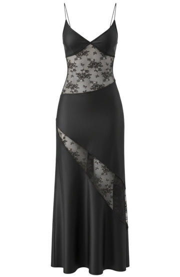 Lace Insert A Line Maxi Dress Black