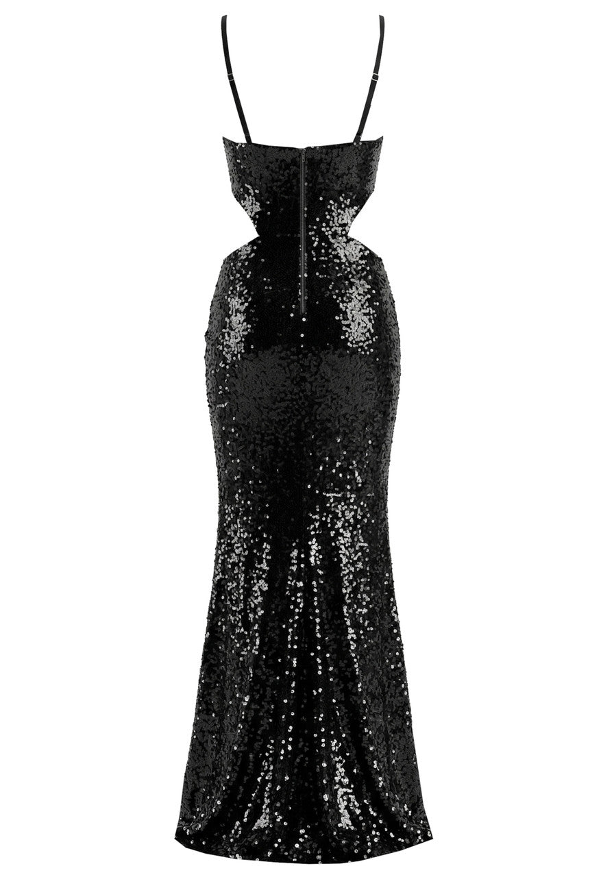 Crystal Sequin Maxi Dress Black