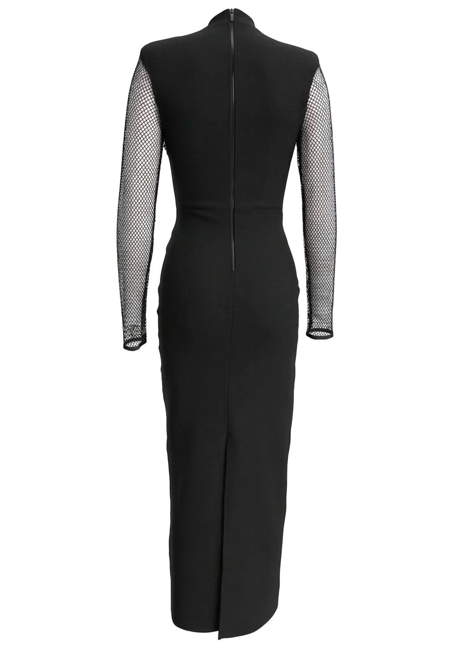 Long Sleeve Crystal Floral Detail Maxi Dress Black