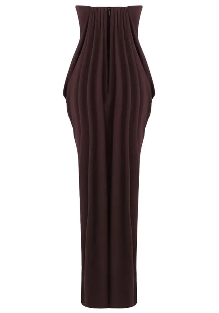 Strapless Draped Maxi Dress Brown