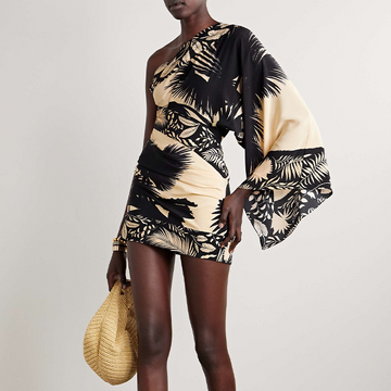 Oblique Shoulder Printed Mini Dress