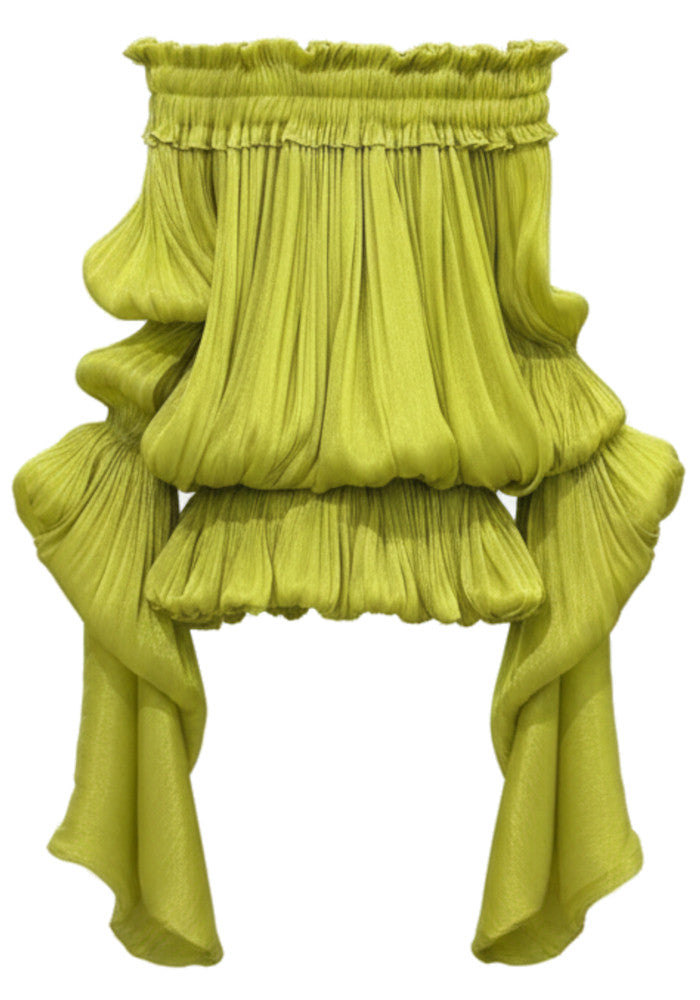 Long Sleeve Bardot Bubble Dress Green