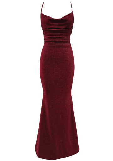 Draped Sparkly Maxi Dress Burgundy