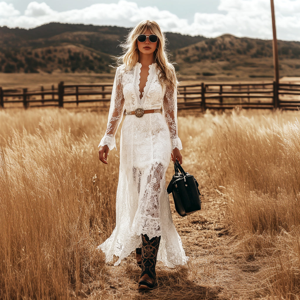 Western Cowboy Elegance Bohemian Lace Dress
