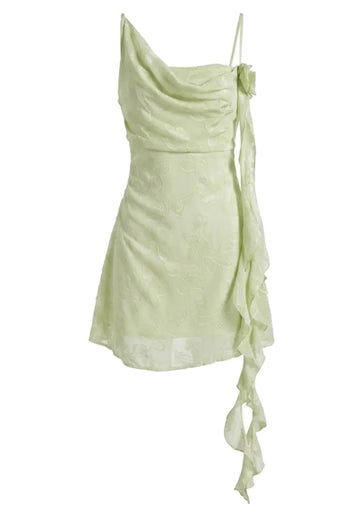 Floral Draped A Line Dress Green