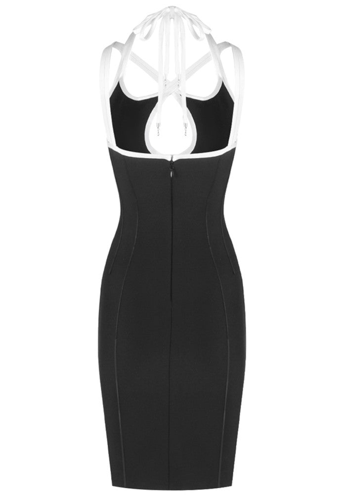 Halter Strappy Dress Black White