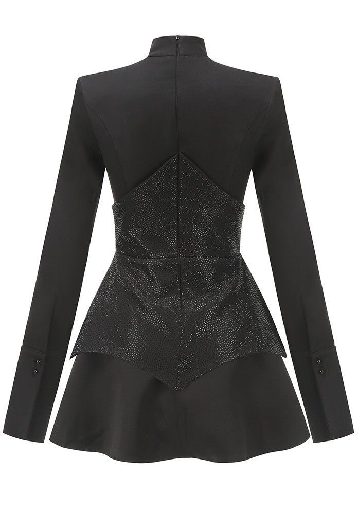 Long Sleeve Sparkly Corset A Line Dress Black
