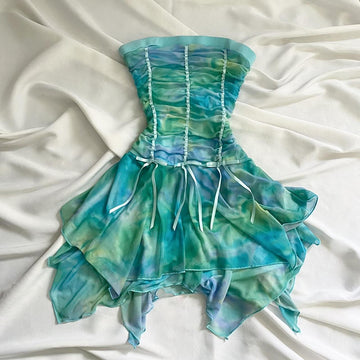 Green gradient fairy short chiffon homecoming dress birthday dress