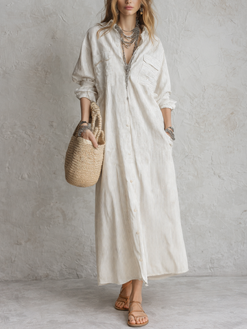 Casual Striped Shirt Dress