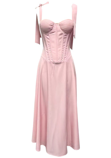 Bustier Corset A Line Midi Dress Pink