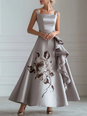 Sculptural Floral Ruffle Satin Evening Gown