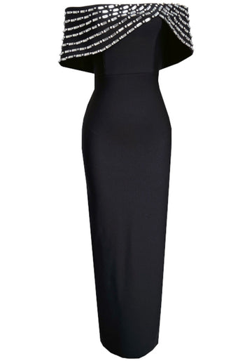 Crystal Bardot Maxi Dress Black