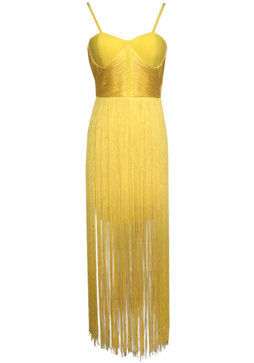 Bustier Tassel Maxi Dress Yellow