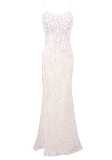 Lace Corset Maxi Dress White
