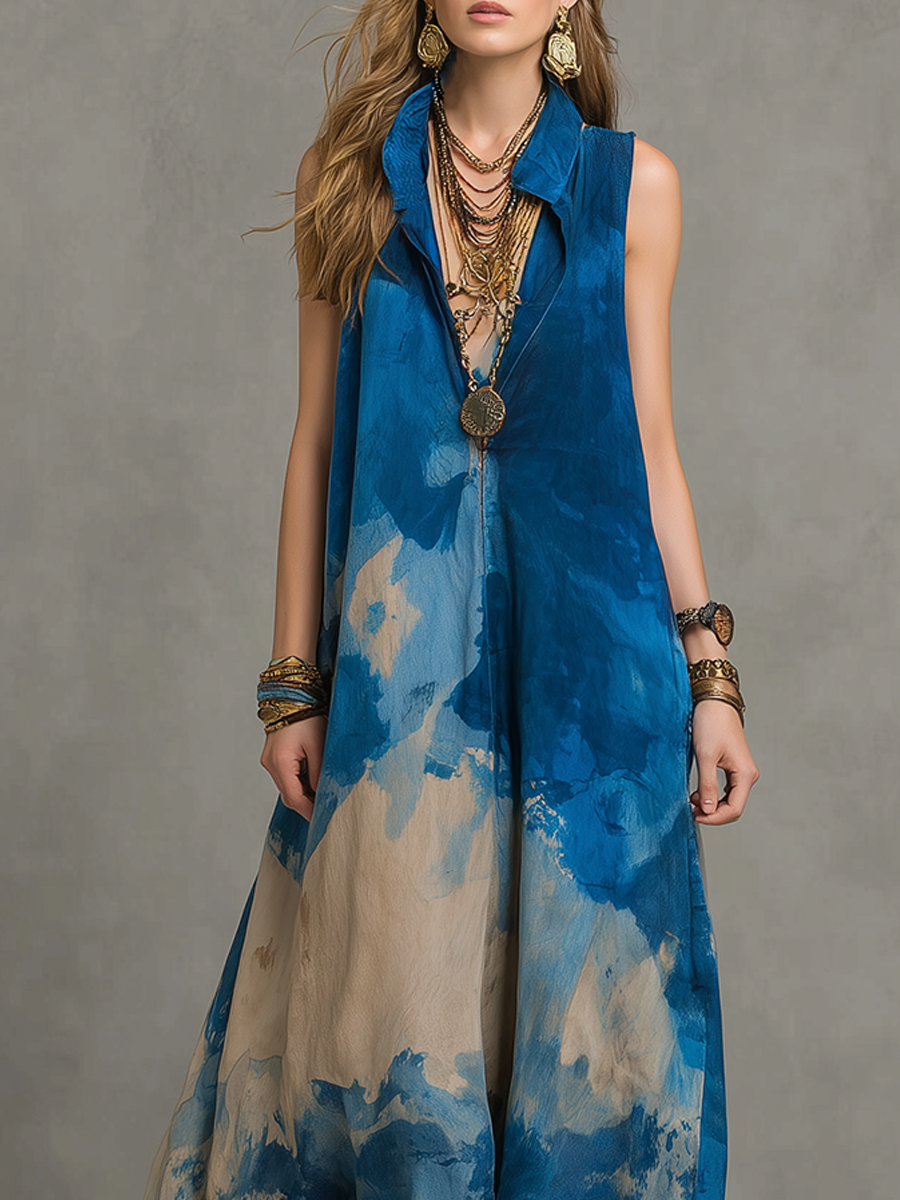 Bohemian Blue Art Print Maxi Dress