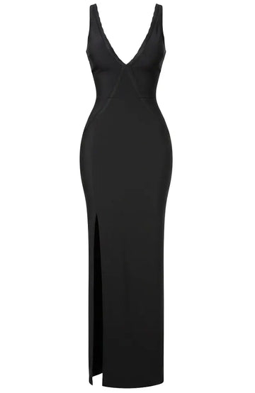 Scalloped Lace Backless Maxi Dress Black