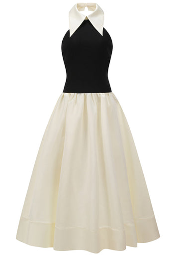 Halter A Line Maxi Dress Black White