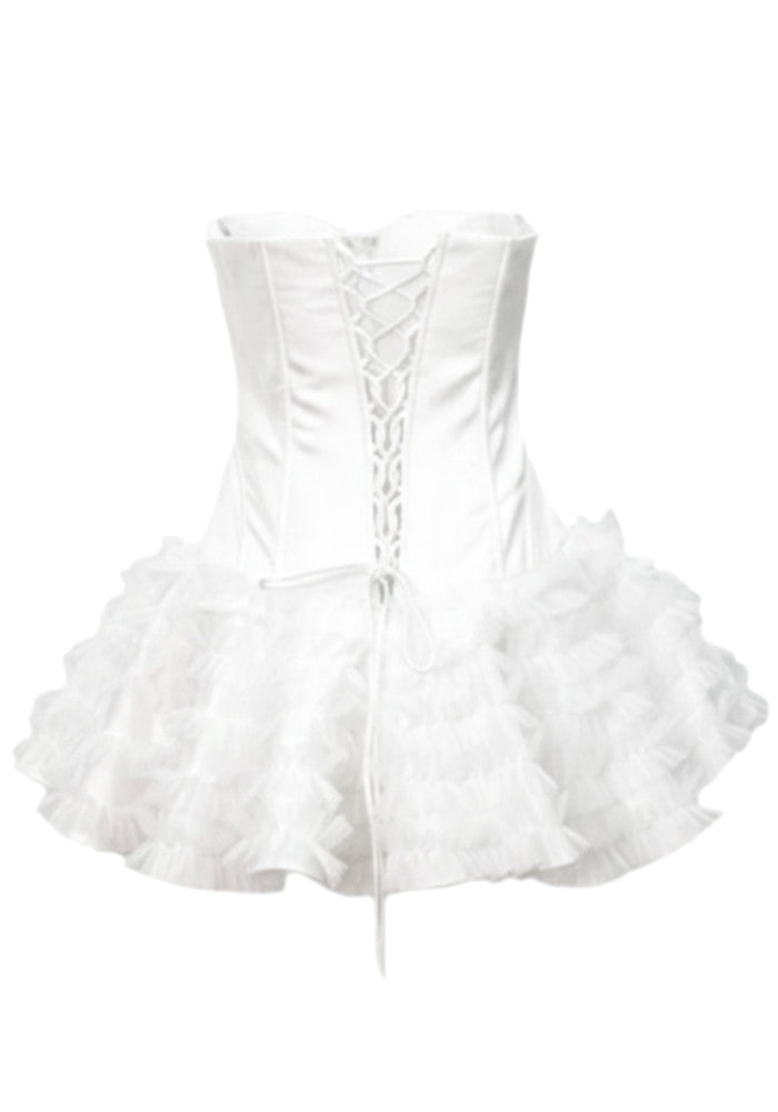 Strapless Ruffle Corset Skater Dress White