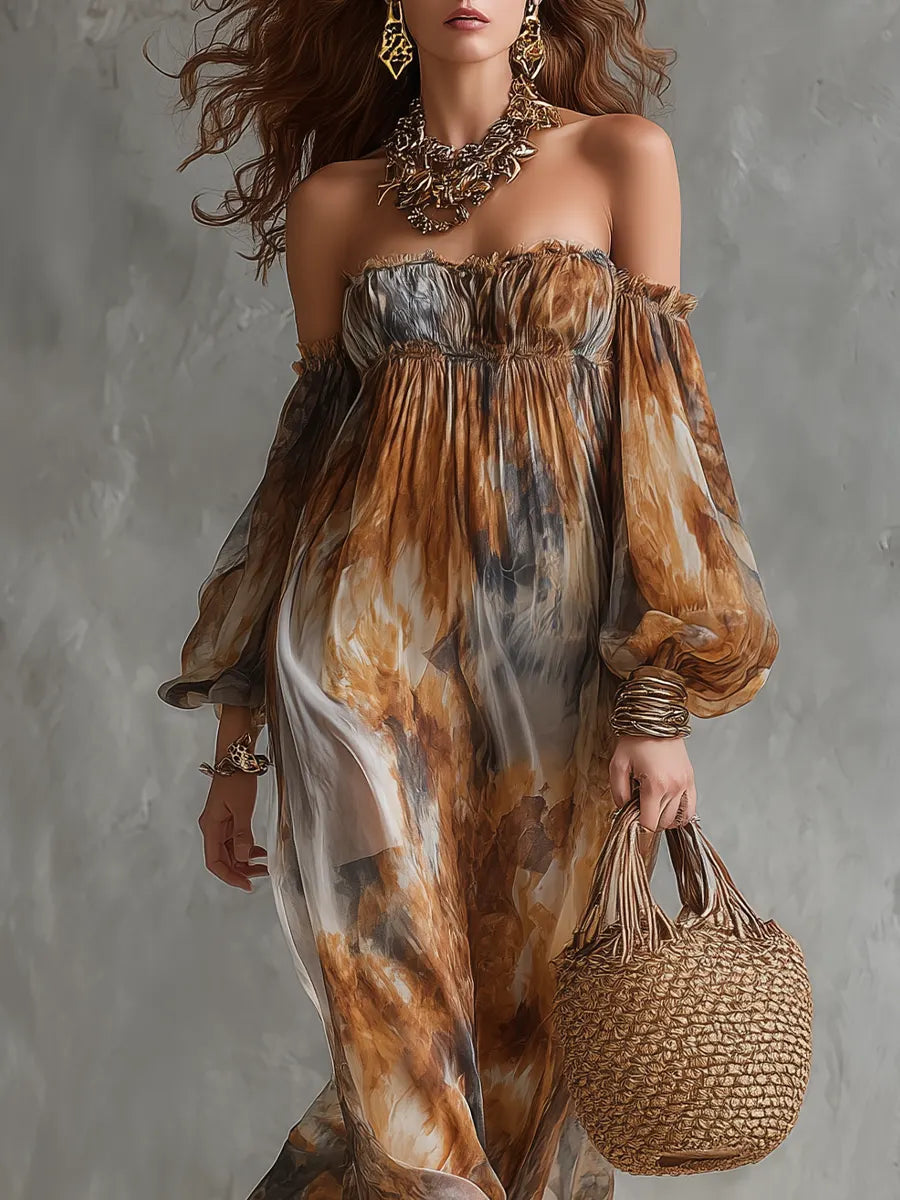 Bohemian Style Off The Shoulder Flowing Maxi Dress
