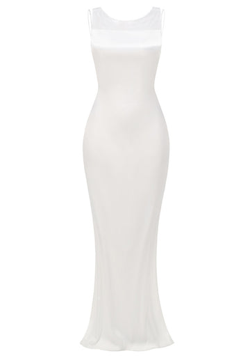 Mesh Insert Maxi Dress White