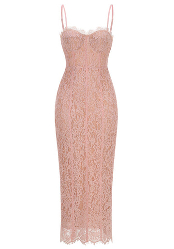 Structured Lace Midi Dress Pink