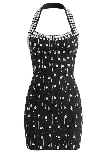 Halter Crystal Dress Black