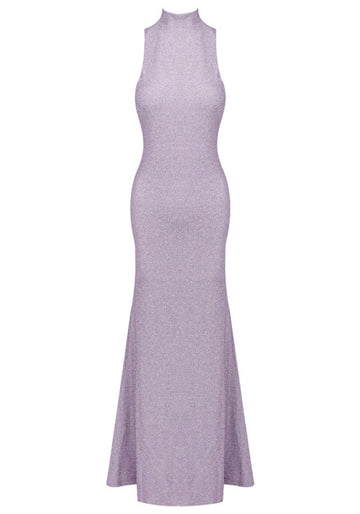Sparkly Backless Floral Detail Maxi Dress Lavender