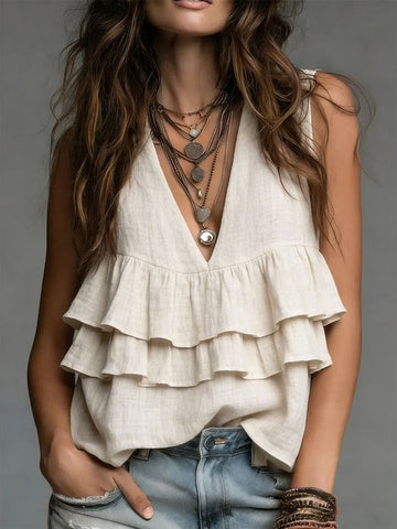 Women's Cozy Minimalist Solid-color V-neck 100% Cotton Vest