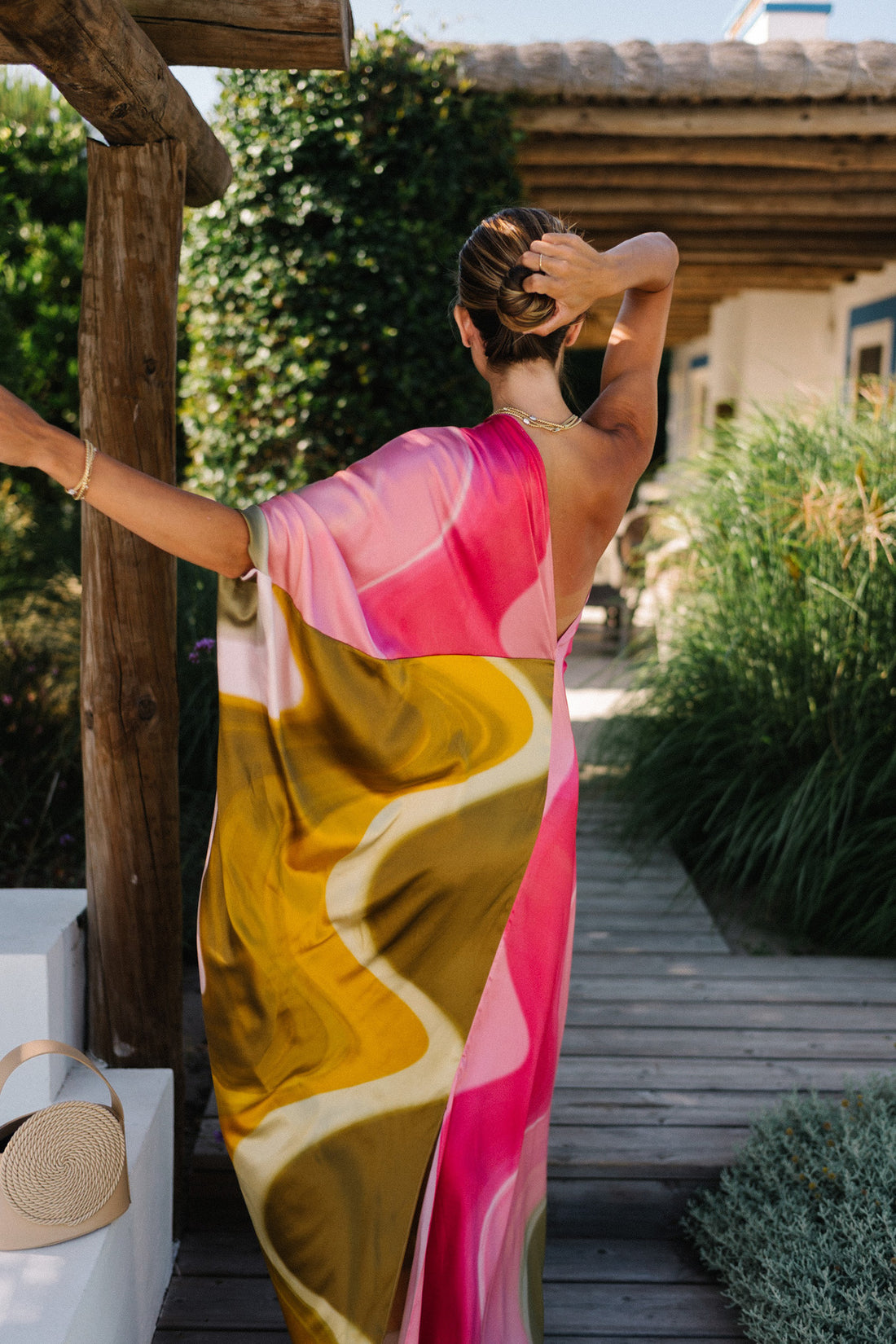 Oblique Shoulder Ombre Print Dress