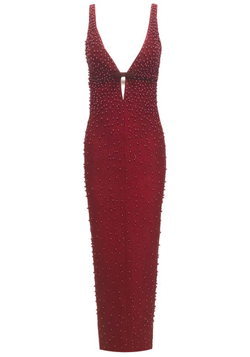 Embellished Backless Maxi Dress Burgundy