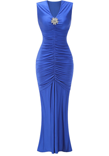 Crystal Detail Ruched Maxi Dress Blue