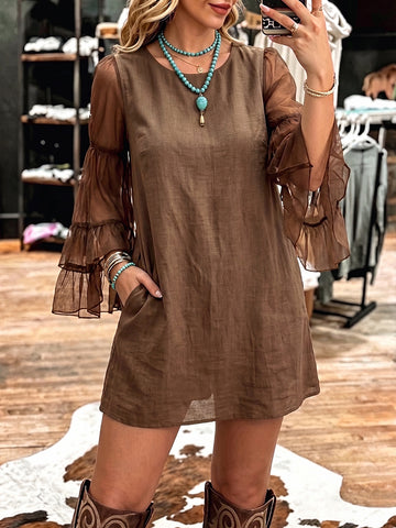 Women's Vintage V-neck Patchwork Chiffon Dress
