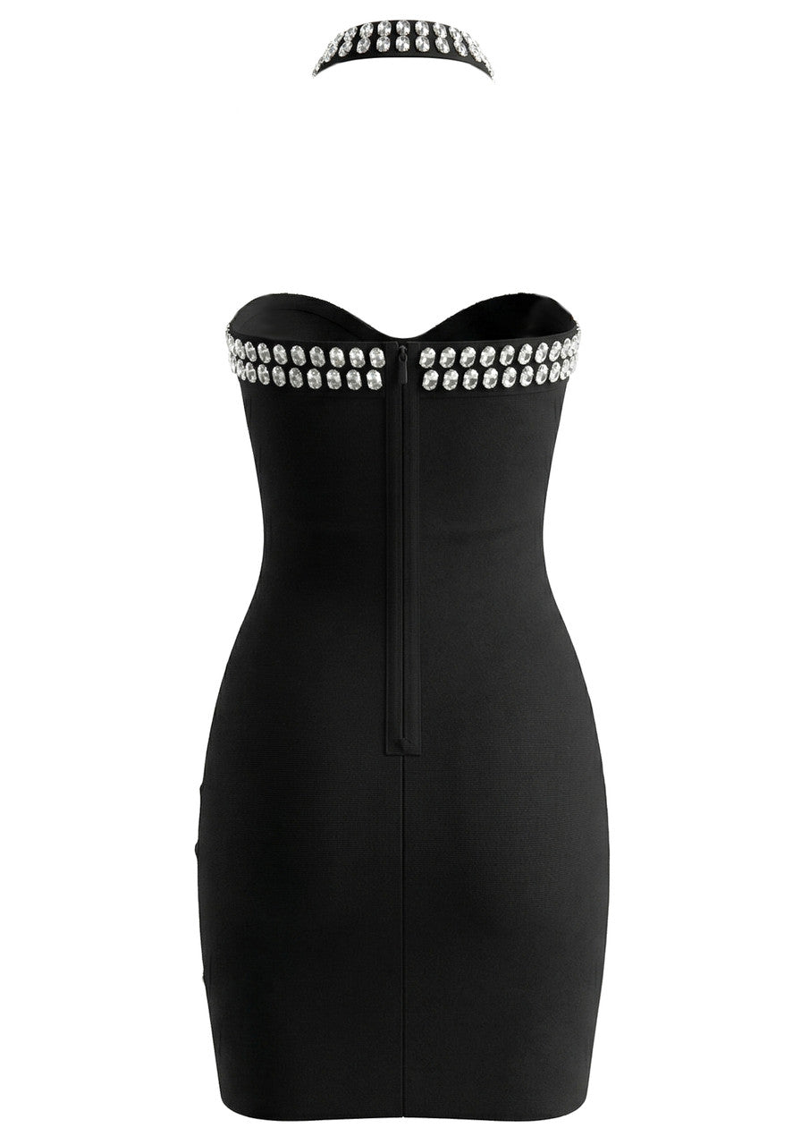 Halter Crystal Dress Black