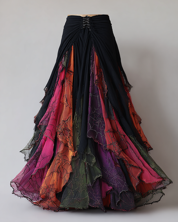 Elegant Lace Patchwork Flowing Skirt d15c