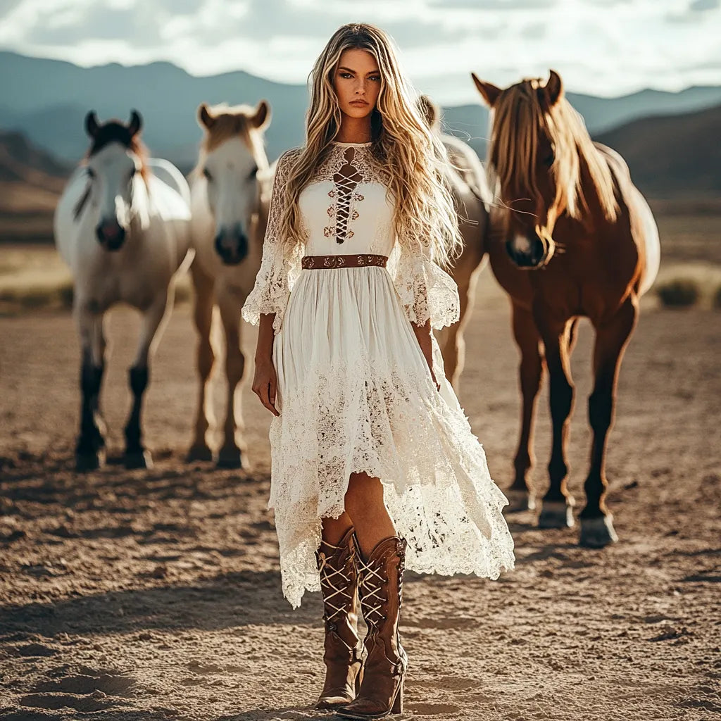 Western Cowboy Elegance Bohemian Lace Dress