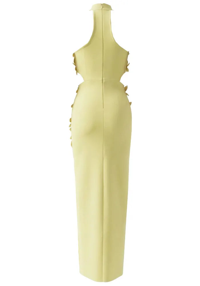 Halter Floral Cut Out Maxi Dress Yellow